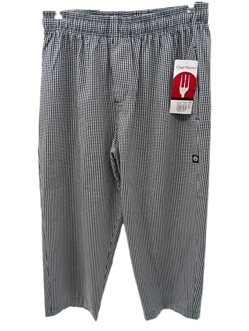 Chef Works Pants Mens Medium Black Grid Check Baggies Relaxed Fit Drawstring